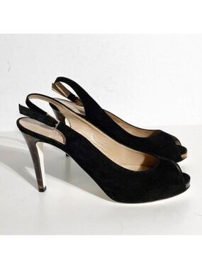 RON White "Brooks" peep toe slingback heel Brand NEW 36.5 suede black Italy